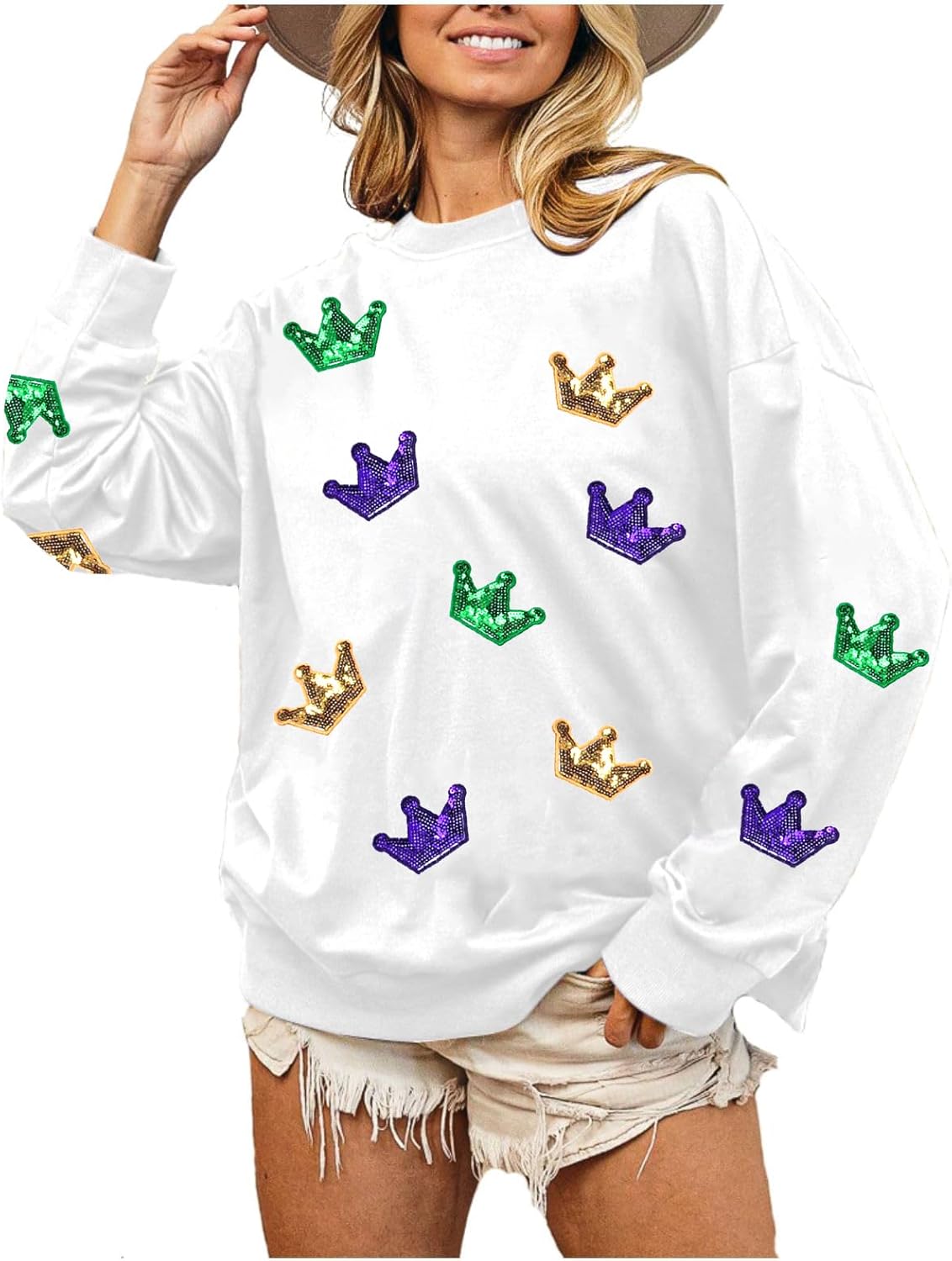 Sequin Crown Mardi Gras Sweatshirt by MOUSYA