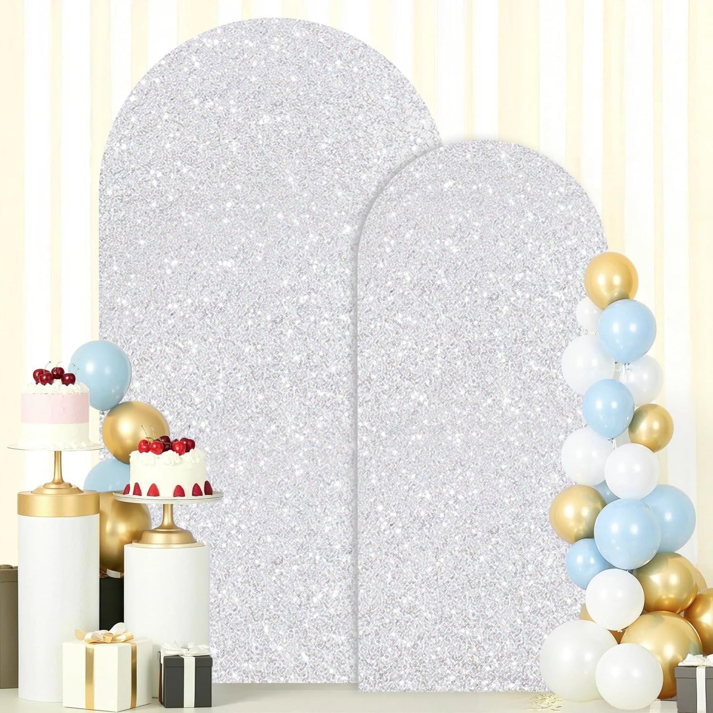 FOTSHARER Silver Backdrop Arch Covers for Elegant Weddings