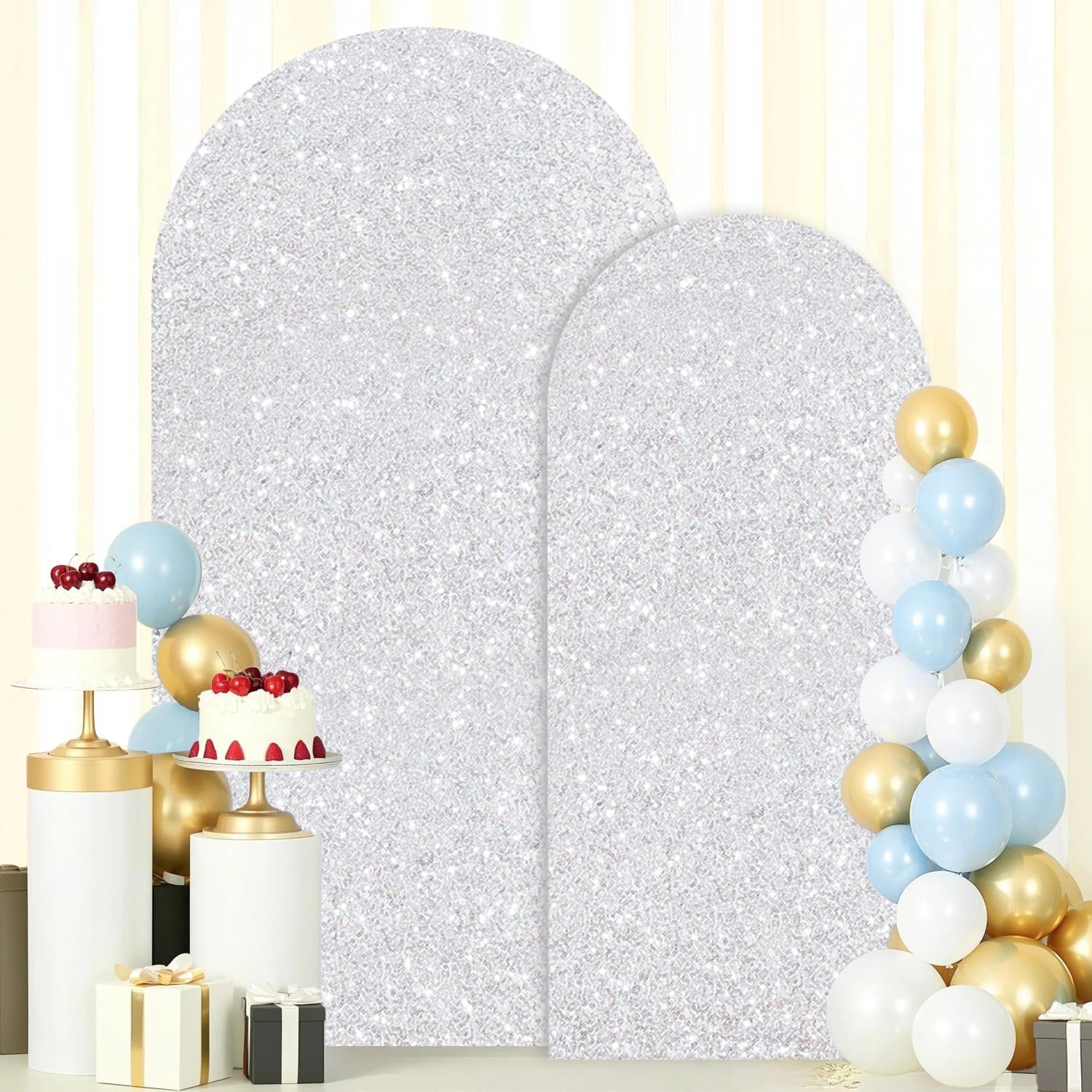 FOTSHARER Silver Backdrop Arch Covers for Elegant Weddings
