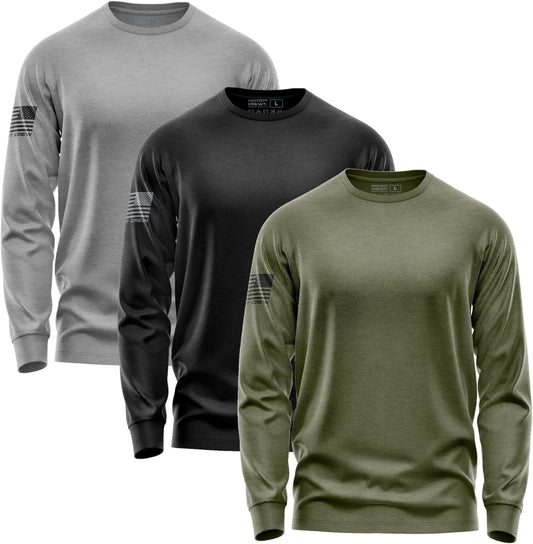 Men's 3 Pack Essentials Long-Sleeve Shirts for Patriotic Style