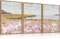 Pink Wildflower Coastal Landscape Framed Canvas Wall Art Set - Modern