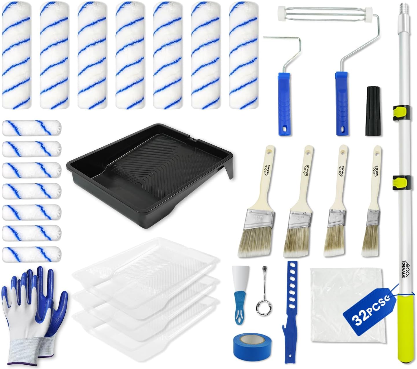 32PCS Paint Roller Kit with Extension Pole for Effortless Painting