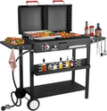 Propane Gas Griddle Charcoal Grill Combo - Dual Fuel Outdoor Grill