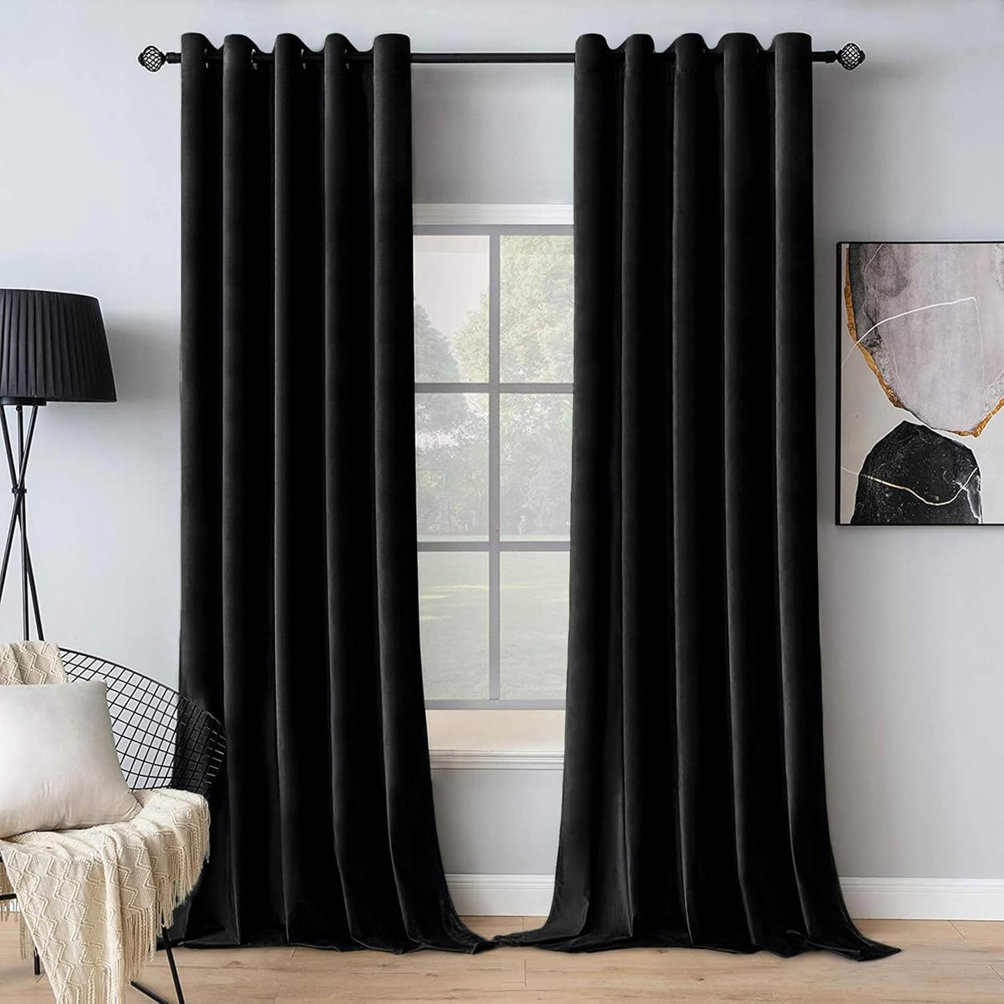 MIULEE Velvet Curtains Black Elegant Grommet Thermal Insulated