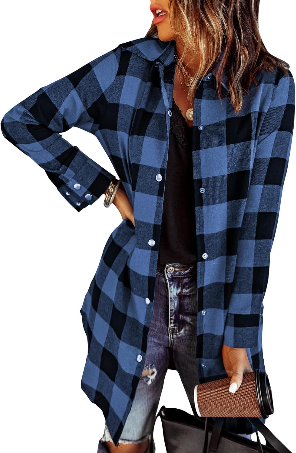 EVALESS Color Block Plaid Shacket Jacket for Women This Fall