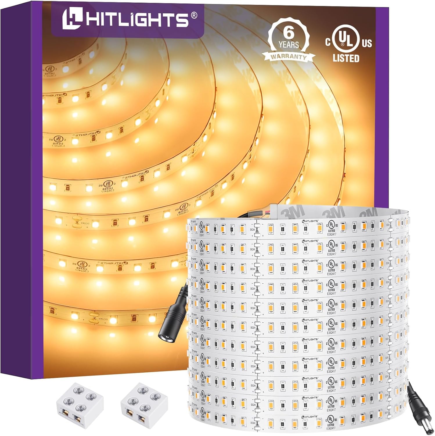 HitLights 24V LED Strip Lights Warm White 2700K for Custom Install