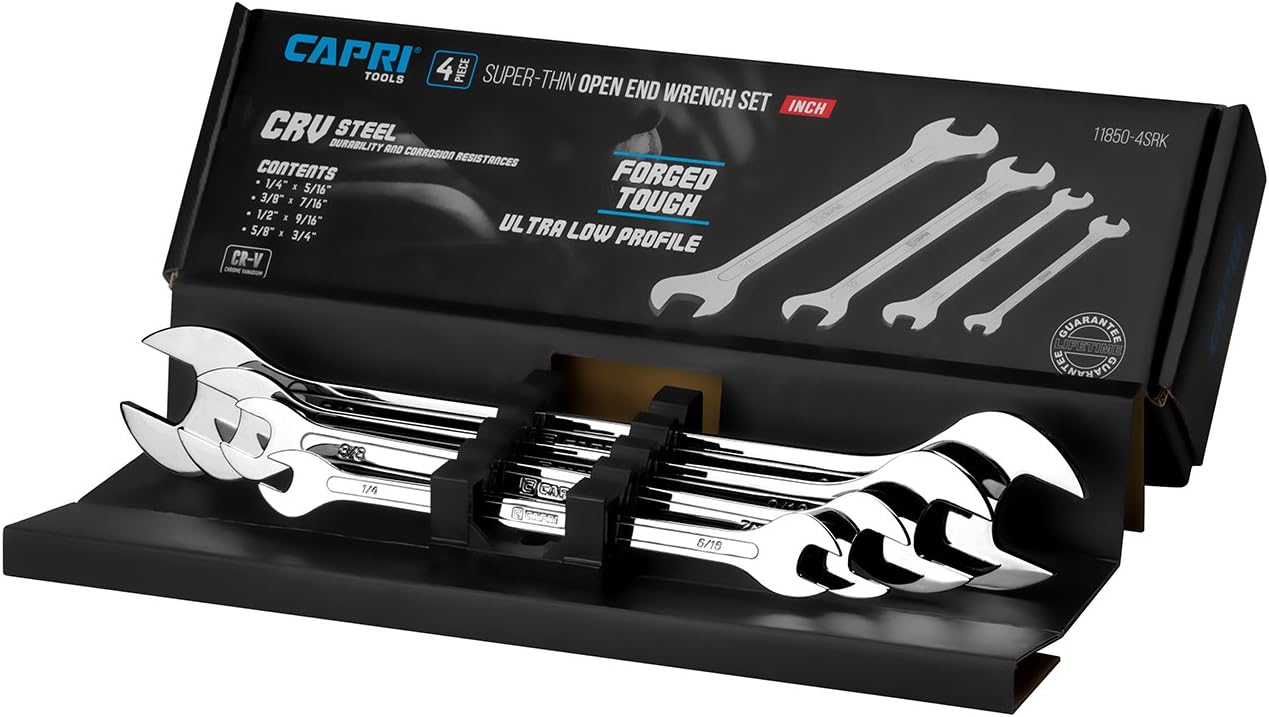 Capri Tools Super-Thin Open End Wrench Set for Tight Spaces