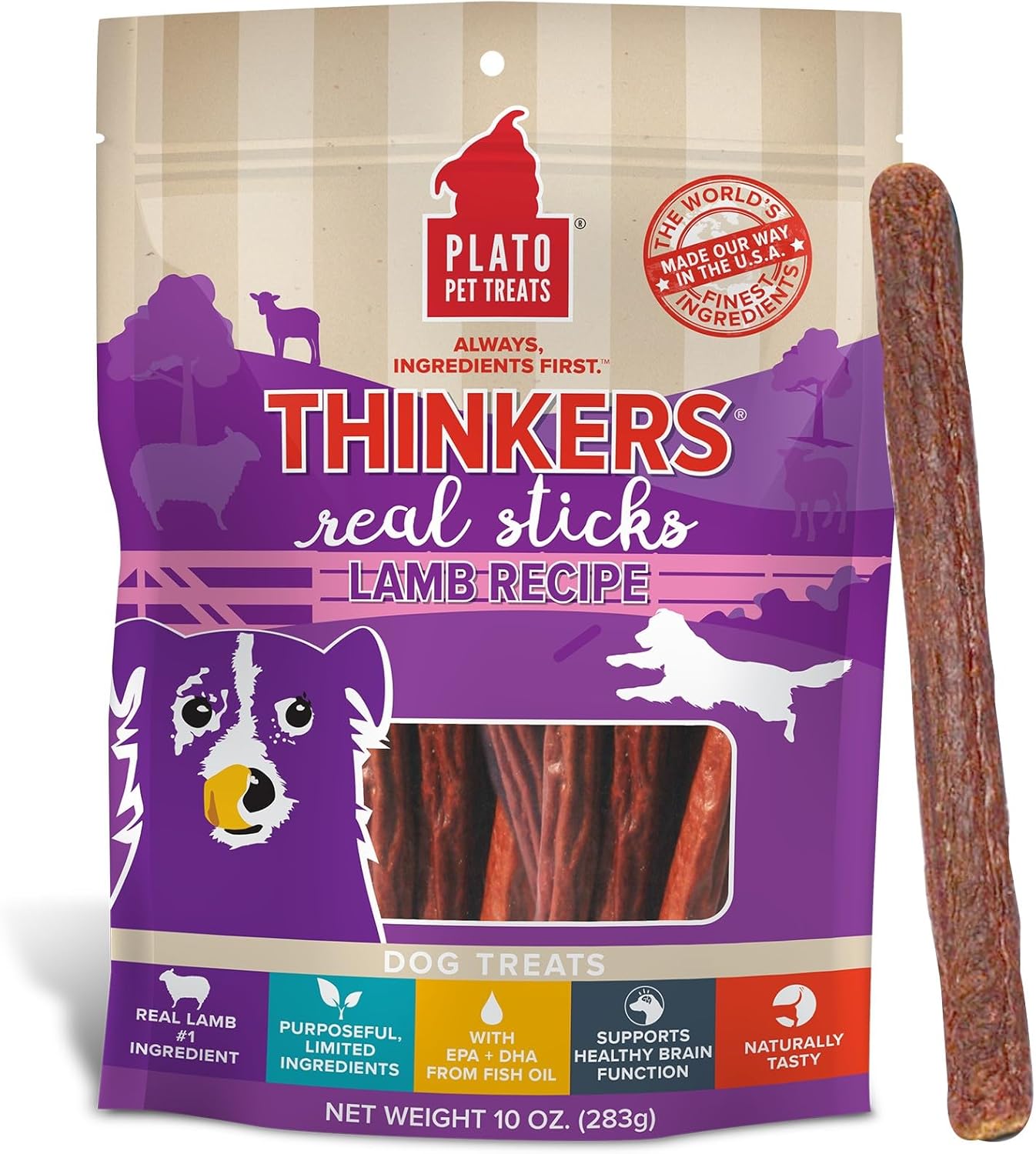 PLATO Thinkers Lamb Dog Treats - Boost Skin, Coat & Brain Health!