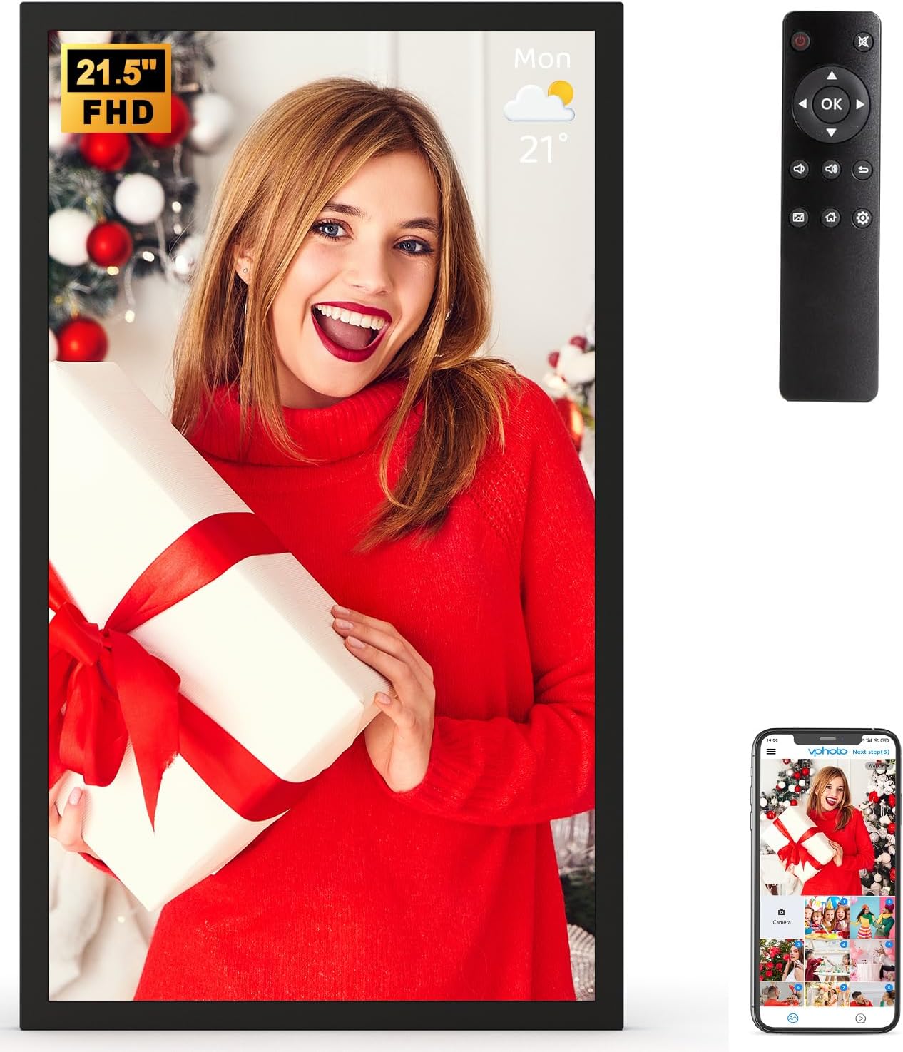 Large Digital Picture Frame 21.5 inch with Dual-WiFi Features