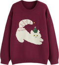 CIDER Womens Cat Sweater Long Sleeve Crew Neck Pullover