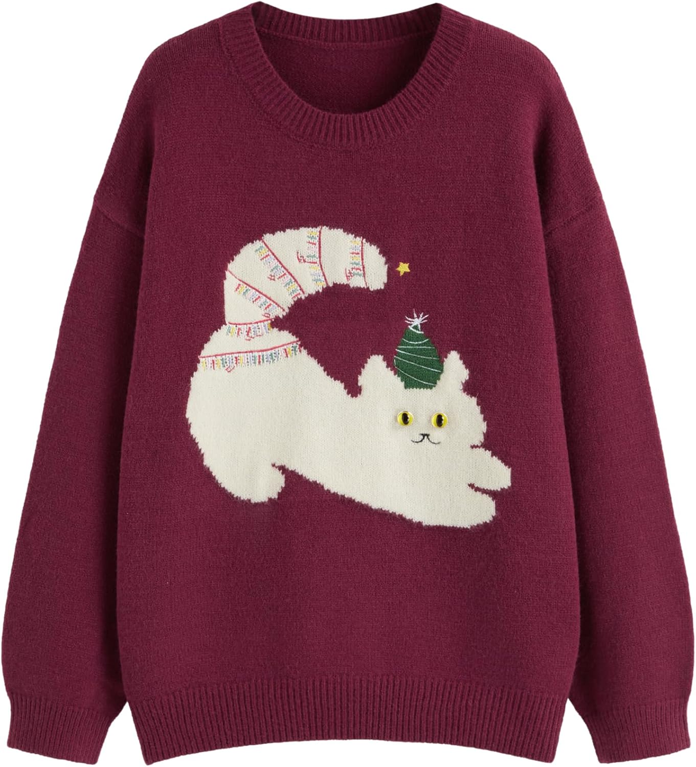 CIDER Womens Cat Sweater Long Sleeve Crew Neck Fun Graphic