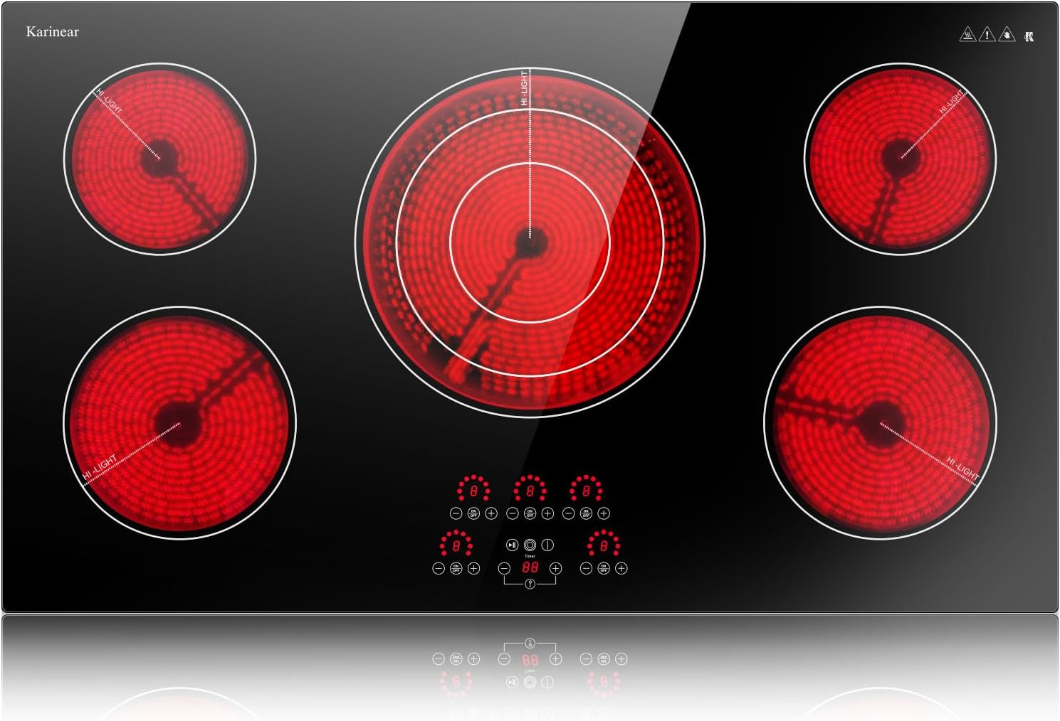 Karinear Electric Cooktop 36 Inch with 5 Burners and Safety Features