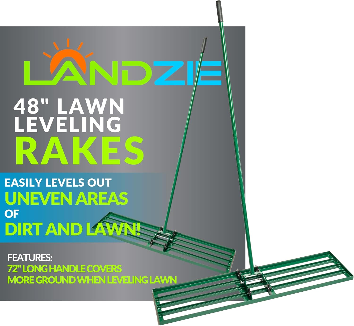 Landzie Lawn Leveling Rake 48in Steel Handle for Perfect Yard