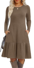 Womens Long Sleeve Fall Knit Sweater Dress with Pockets - Flattering