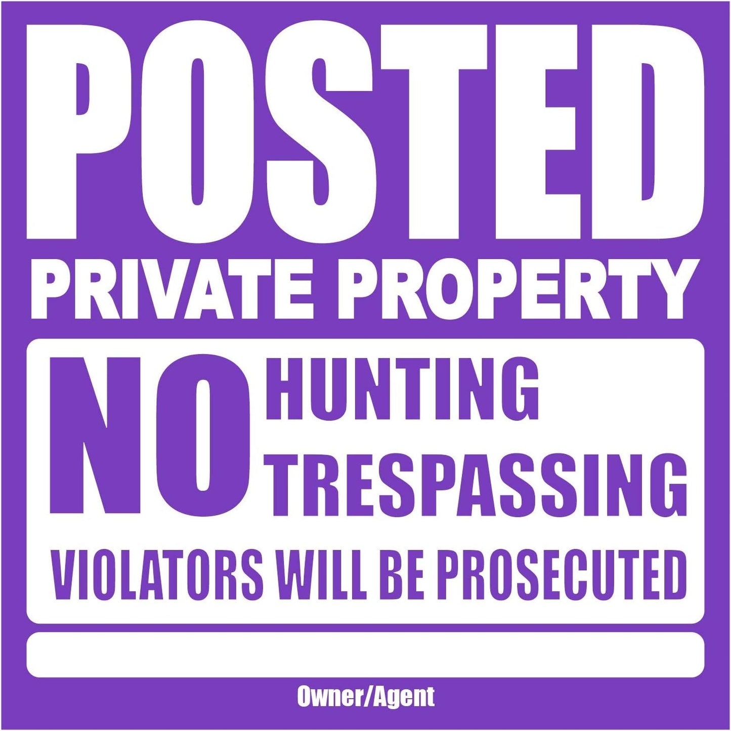 100 Pack Posted Purple Private Property Sign - 11in x 11in