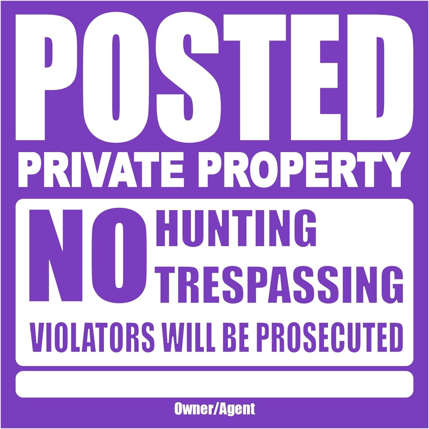 100 Pack Posted Purple Private Property Sign - 11in x 11in