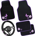 Butterfly Steering Wheel Cover and Purple Car Floor Mats - Stylish