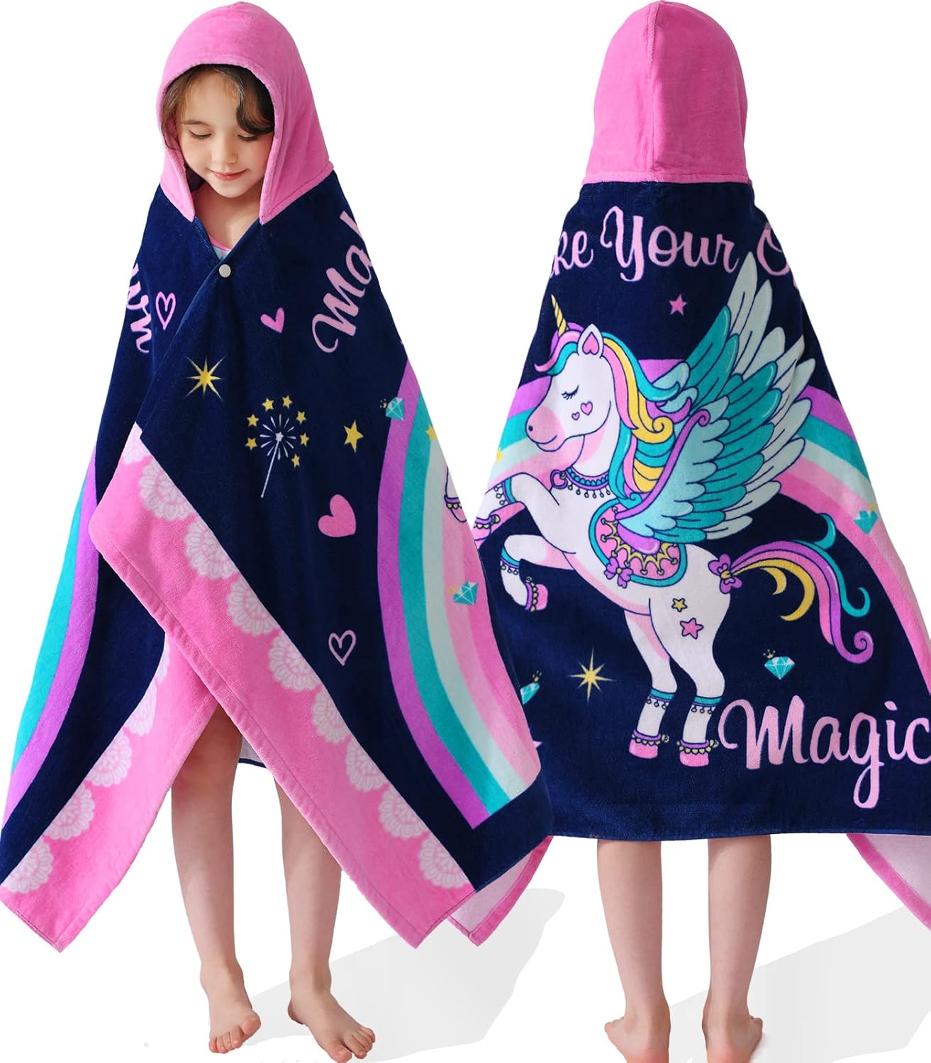 Unicorn Bath Towels for Kids - Soft Cotton Hooded Towels