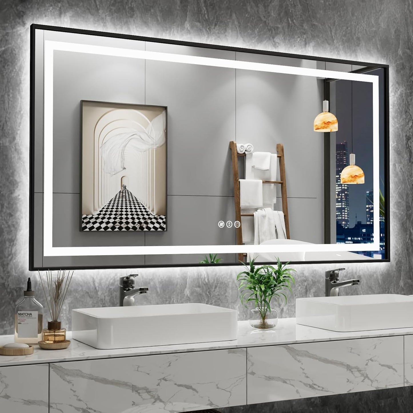Amorho 48in X30in Black LED Mirror with Anti-Fog and Dimmable Light