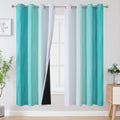 Ombre Blackout Curtains Grayish White and Teal - Room Darkening Drapes