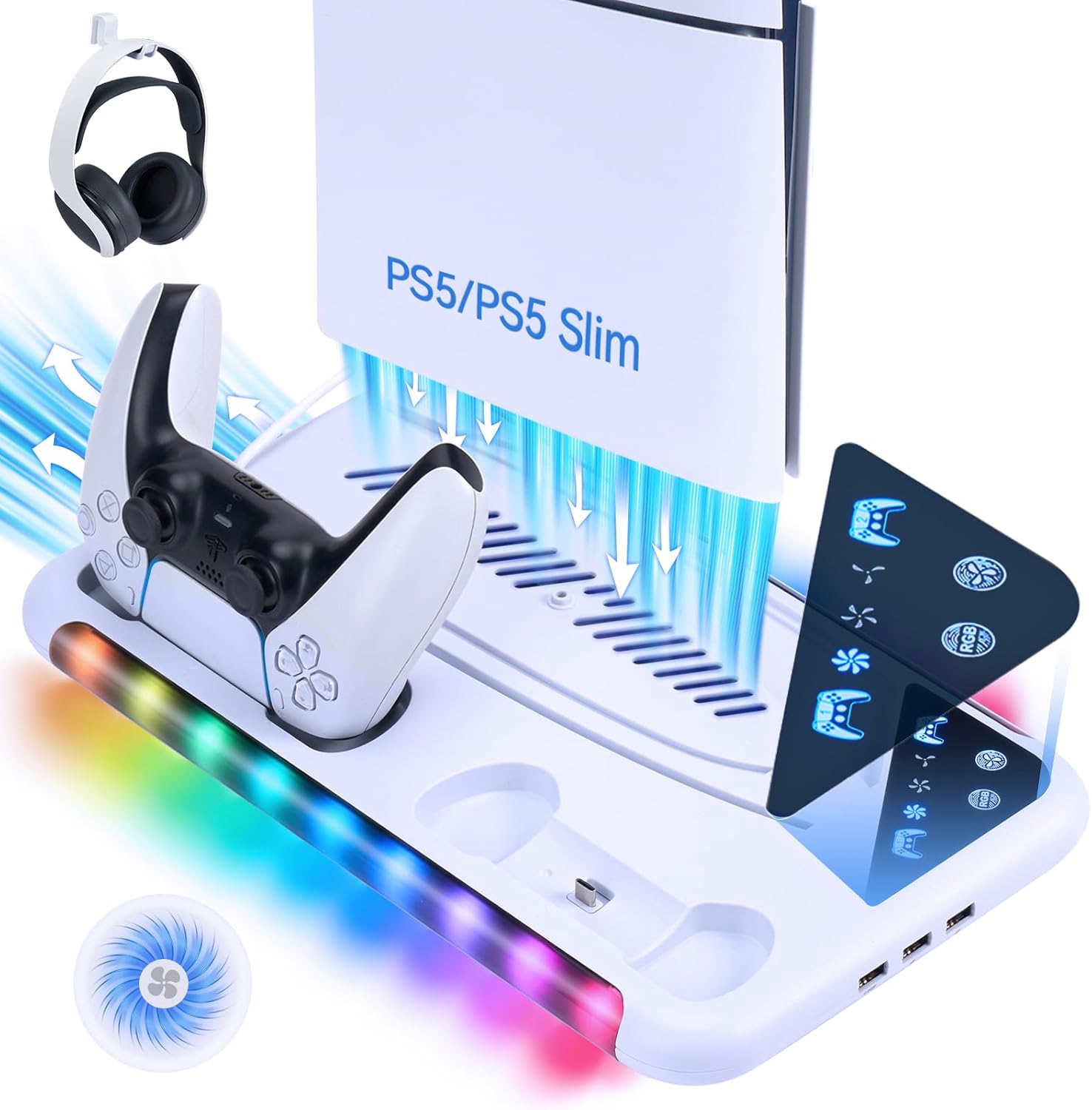 PS5 Slim Cooling Stand with RGB LED - ALL-IN-ONE Kit