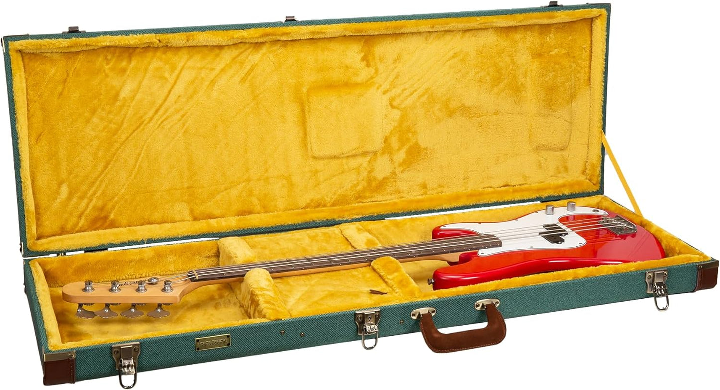 Crossrock Master Series Bass Guitar Case | Malachite Blue Tweed, Luxury Gold Interior