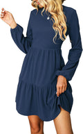 Women's Mini Fall Knit Dress - Flowy Tiered Long Sleeve