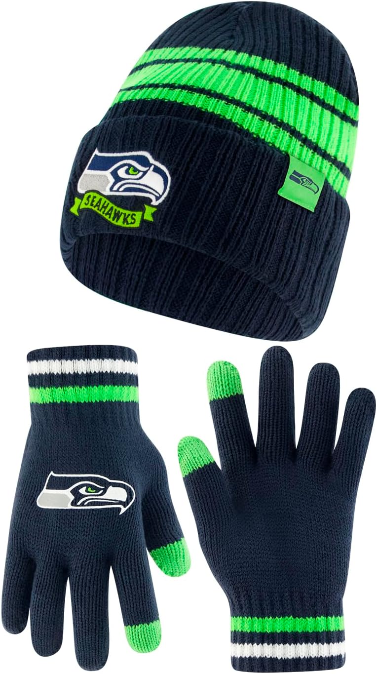 Ultra Game NFL Official Super Soft Team Stripe Beanie & Gloves