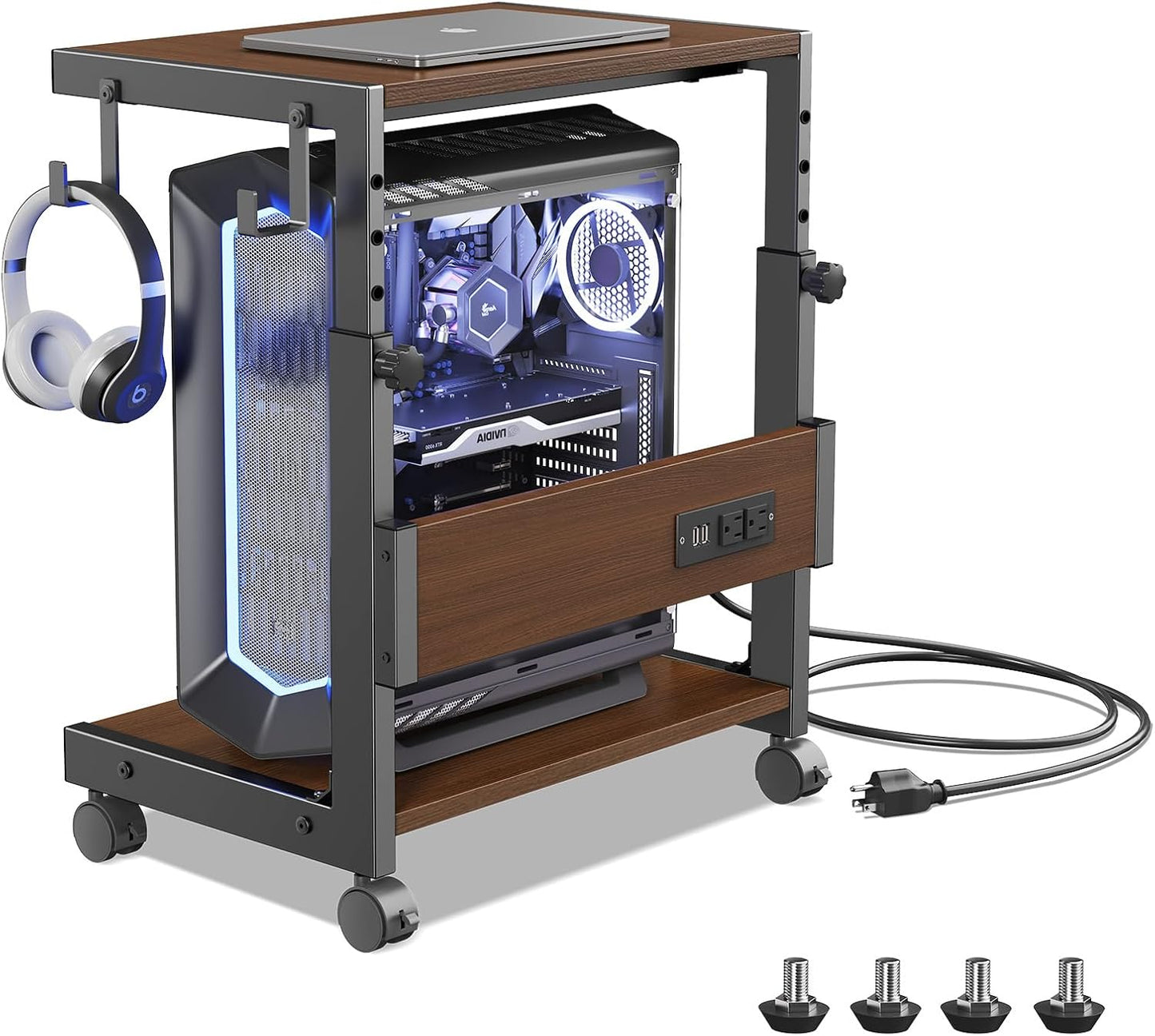 Height Adjustable Computer Tower Stand with Charge Station
