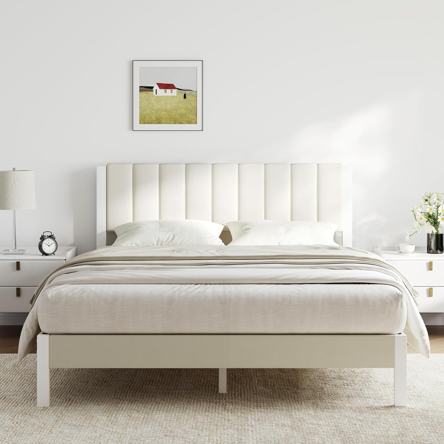 Novilla Queen Bed Frame with Piano Keys Headboard for Comfort