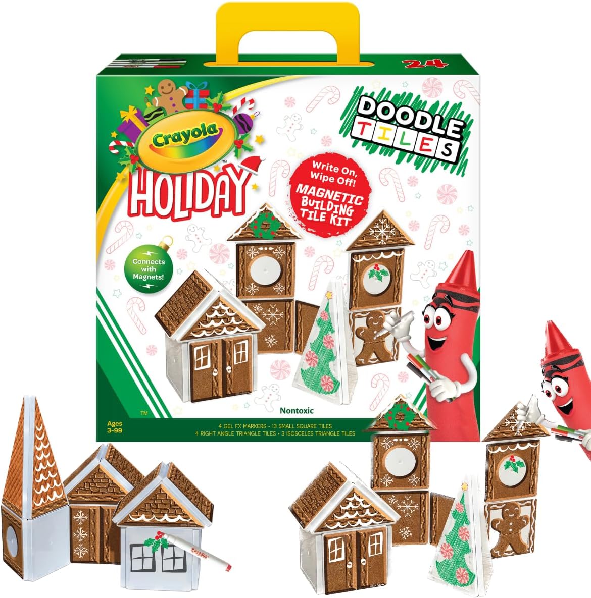 CreateOn Crayola Gingerbread House Magnetic Tiles for Kids