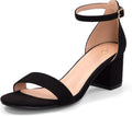 Women's Chunky Low Heels Open Toe Block Heeled Ankle Strap Pumps feet