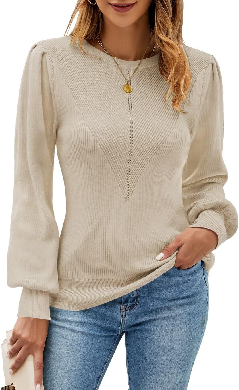 QACOHU Womens Fall Long Sleeve Ribbed Knit Sweater Casual Top