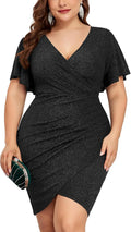 Sparkly Glitter Ruched Bodycon Mini Dress Plus Size 0X-4X - Flattering