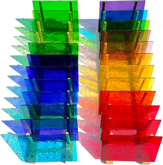 24 Sheets Rainbow Transparent Stained Glass Sheet Value Pack