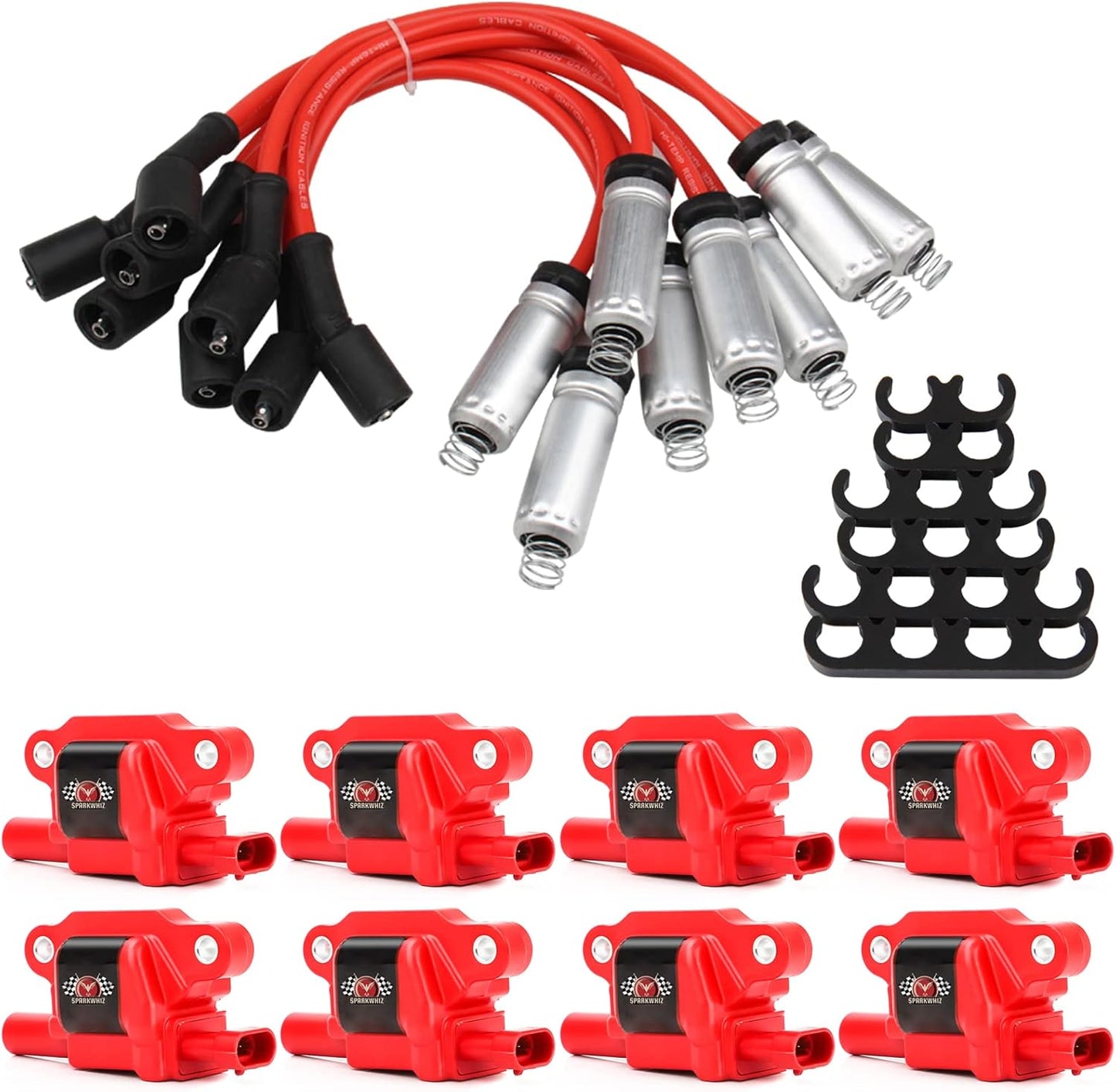 Set of 8 UF413 Square Ignition Coils & Spark Plug Wires