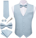Mens Linen Vest Set with Tie and Bow Tie - Complete 6PC Outfit