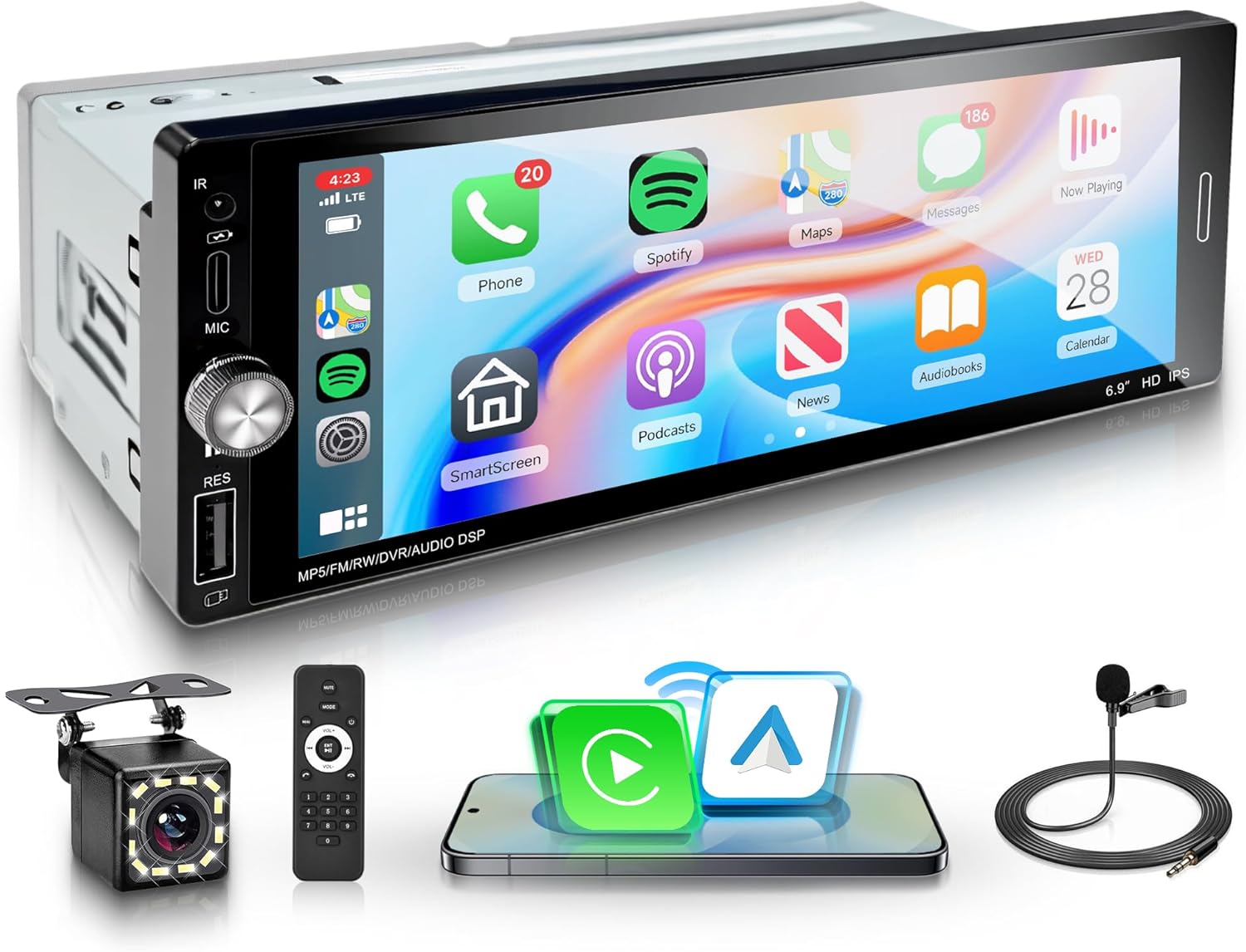 Car Stereo Single Din Wireless Carplay with Touch Screen Features