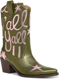Metallic Cowboy Boots for Women Mid Calf Pointed Toe - Embroidered 11
