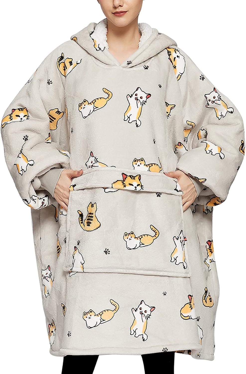Cozy Sherpa Hoodie Blanket with Pockets by KFUBUO