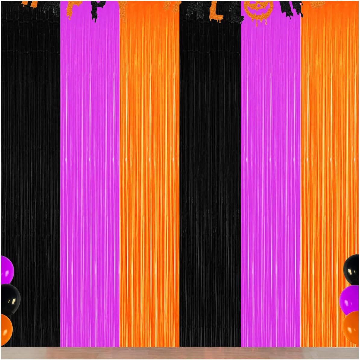 Halloween Foil Fringe Curtains 3-Pack - Spooky Photo Booth Props