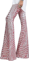 AZOKOE Women High Waist Wide Leg Palazzo Pants - Sequin Bell Bottoms