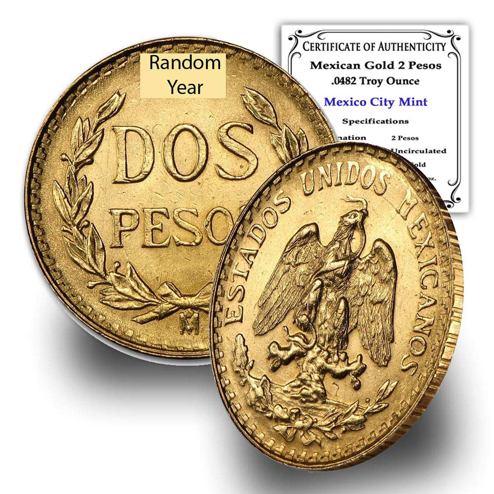 1919-1948 Mexican 1/5 Hidalgo Gold 2 Pesos Coin Uncirculated