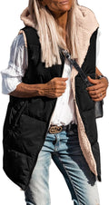 Womens 2025 Fall Reversible Fleece Vest with Hood - Long Warm Layer