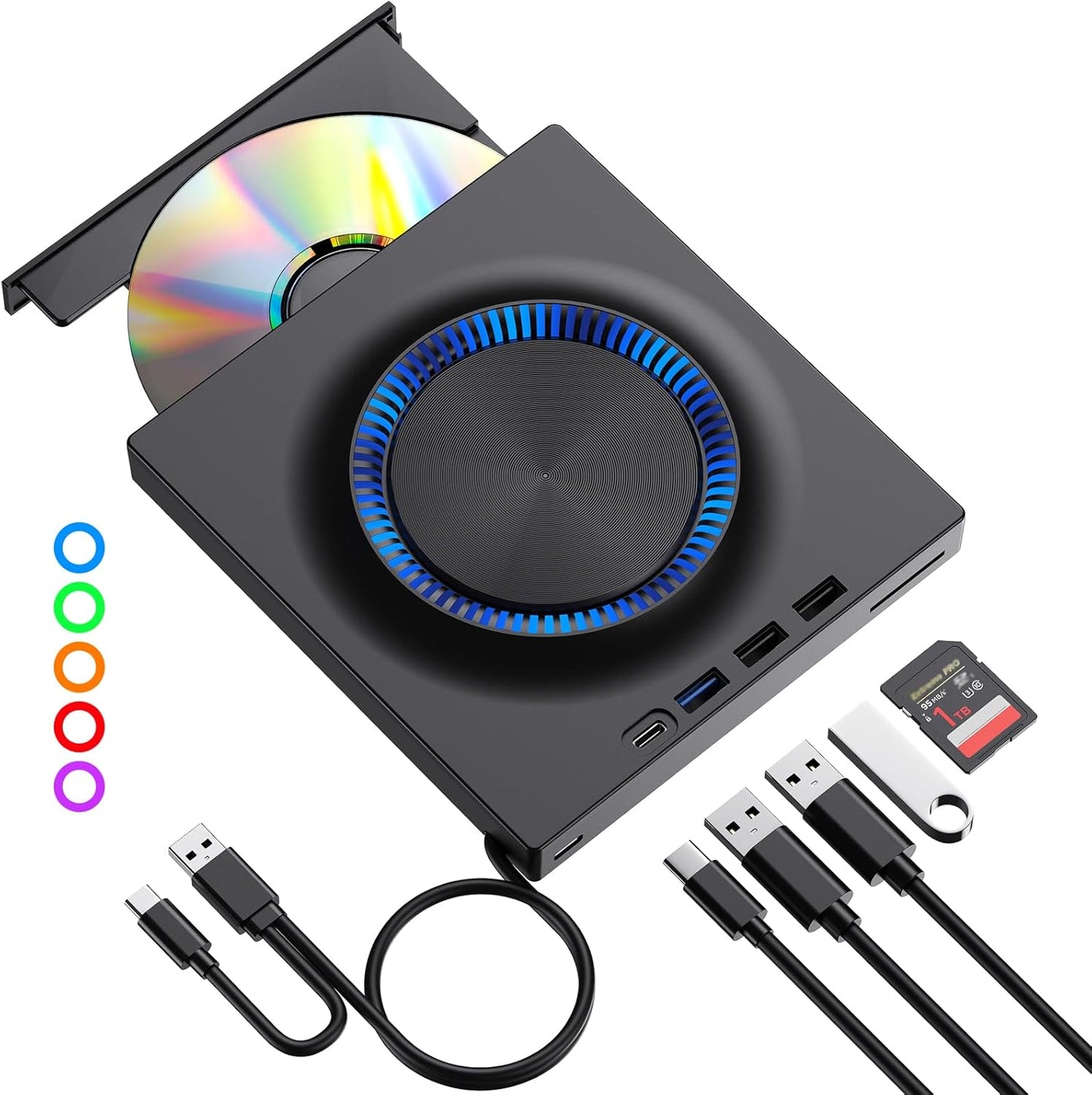 ROOFULL External DVD Drive: USB 3.0, USB-C Hub, SD Card Reader