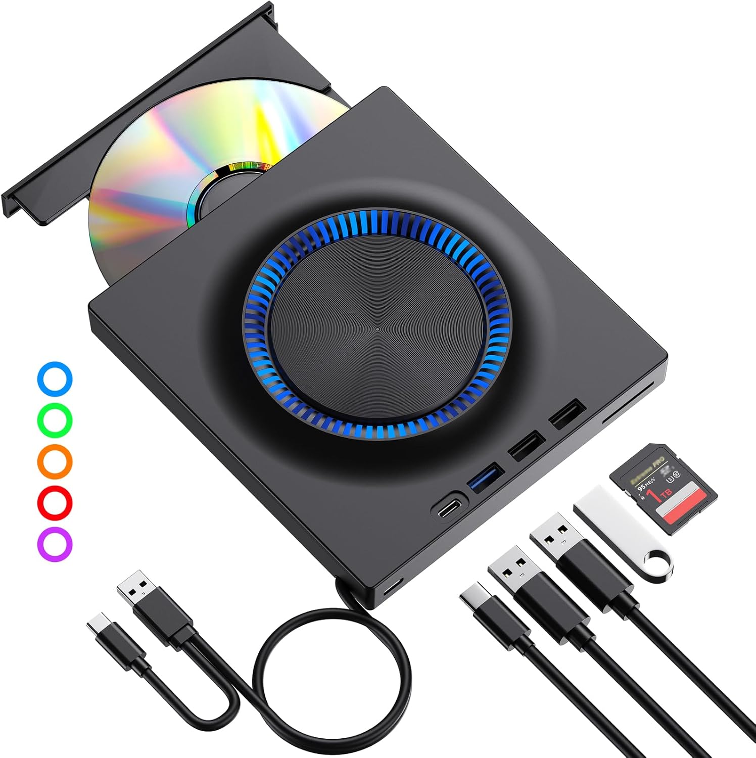 ROOFULL External DVD Drive: USB 3.0, USB-C Hub, SD Card Reader