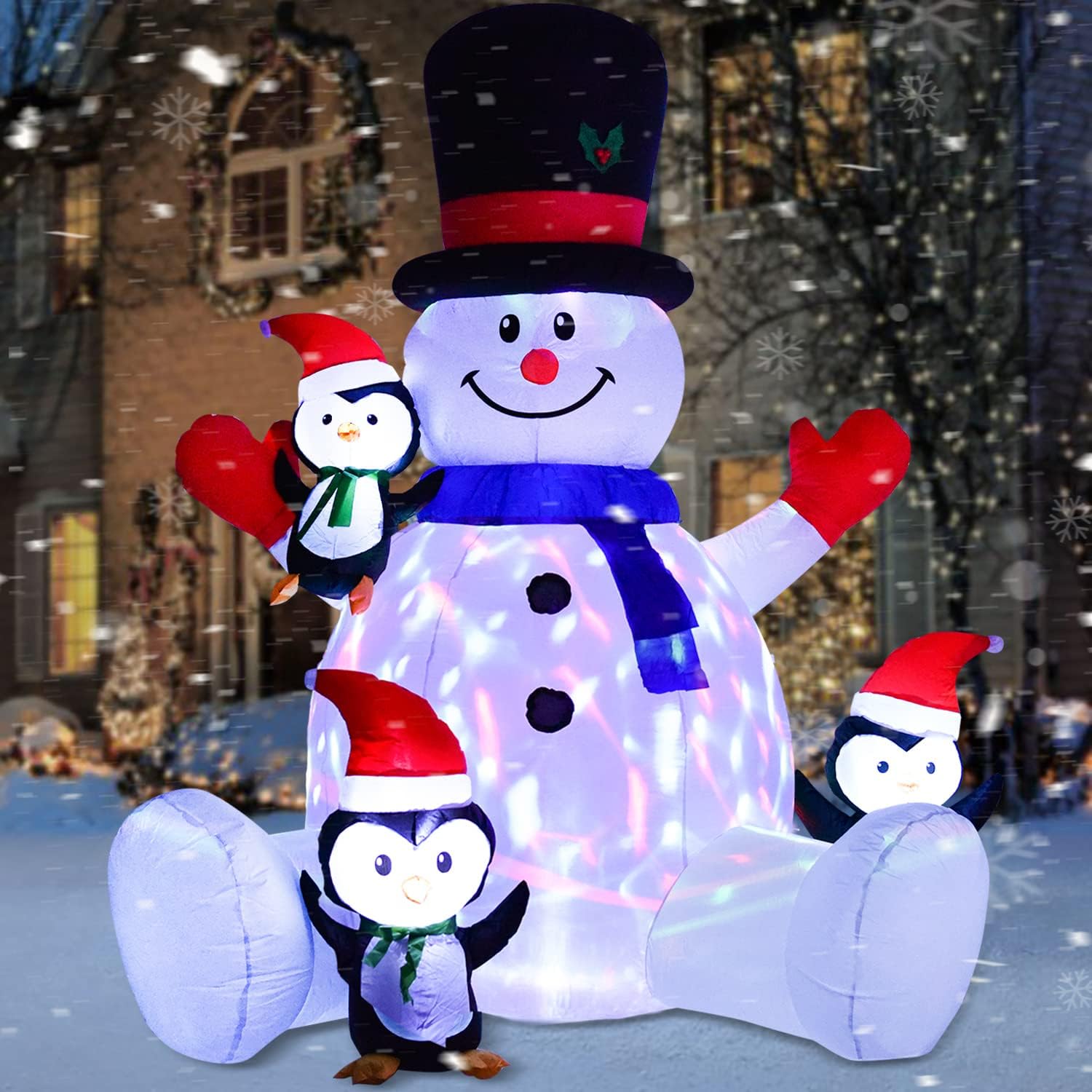 7ft Inflatable Christmas Snowman with Penguins for Holiday Cheer