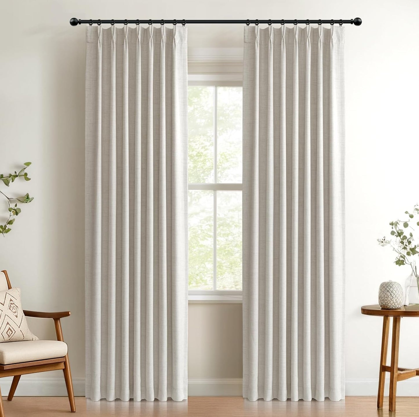 100% Blackout Shield Linen Look Textured Pinch Pleated Curtains