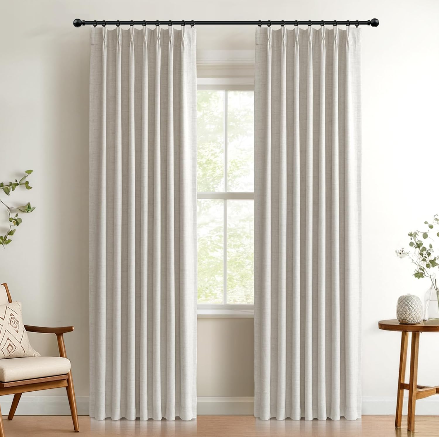 100% Blackout Shield Linen Look Textured Pinch Pleated Curtains