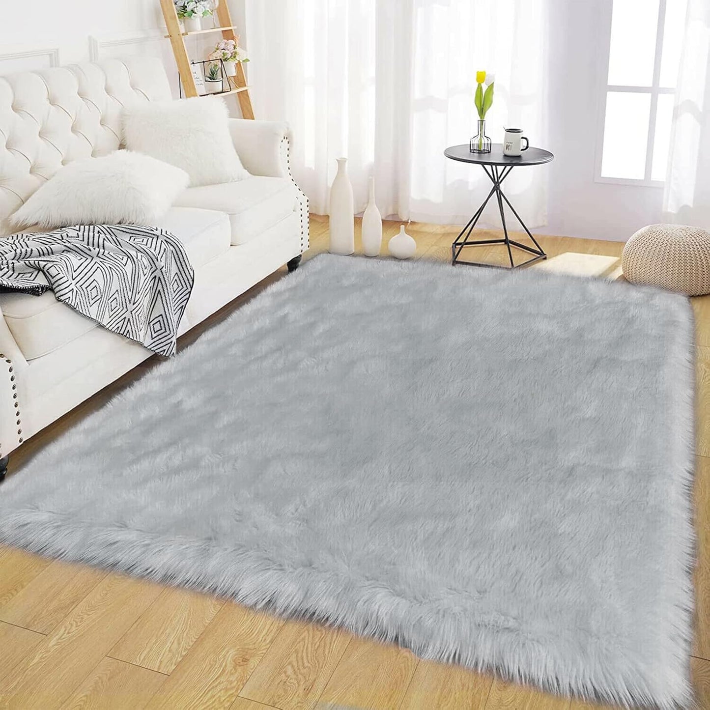 Latepis Grey Rugs for Bedroom Area 4x6 Fluffy Shaggy Soft Plush